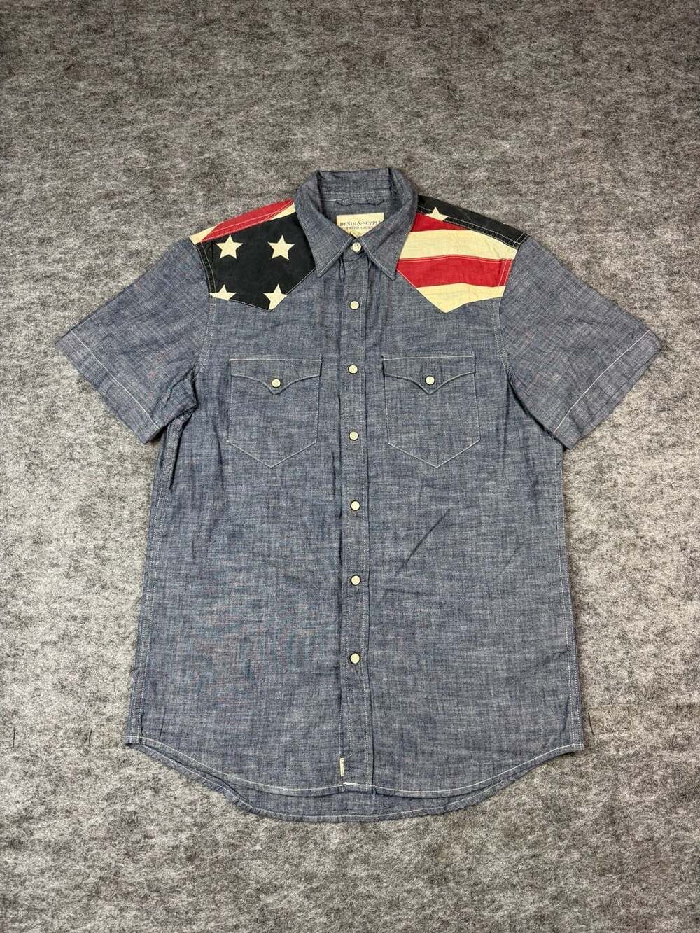 Denim & Supply Ralph Lauren Western Shirt Size S USA Flag Chambray